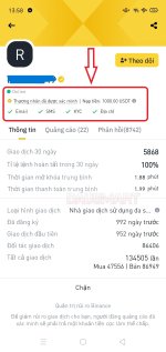 Thông tin xác minh về Merchant  như mail, KYC, SMS, địa chỉ trên Binance